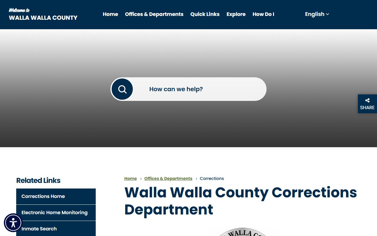 Official Walla Walla County Corrections Department page with jail information